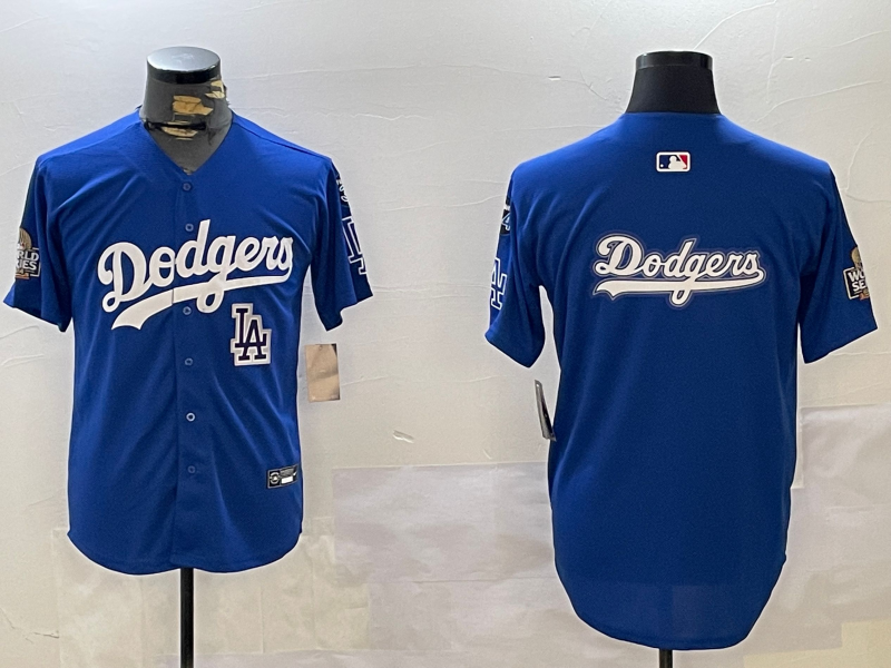Men Los Angeles Dodgers blank 2024 World series patch blue jersey 20241120125